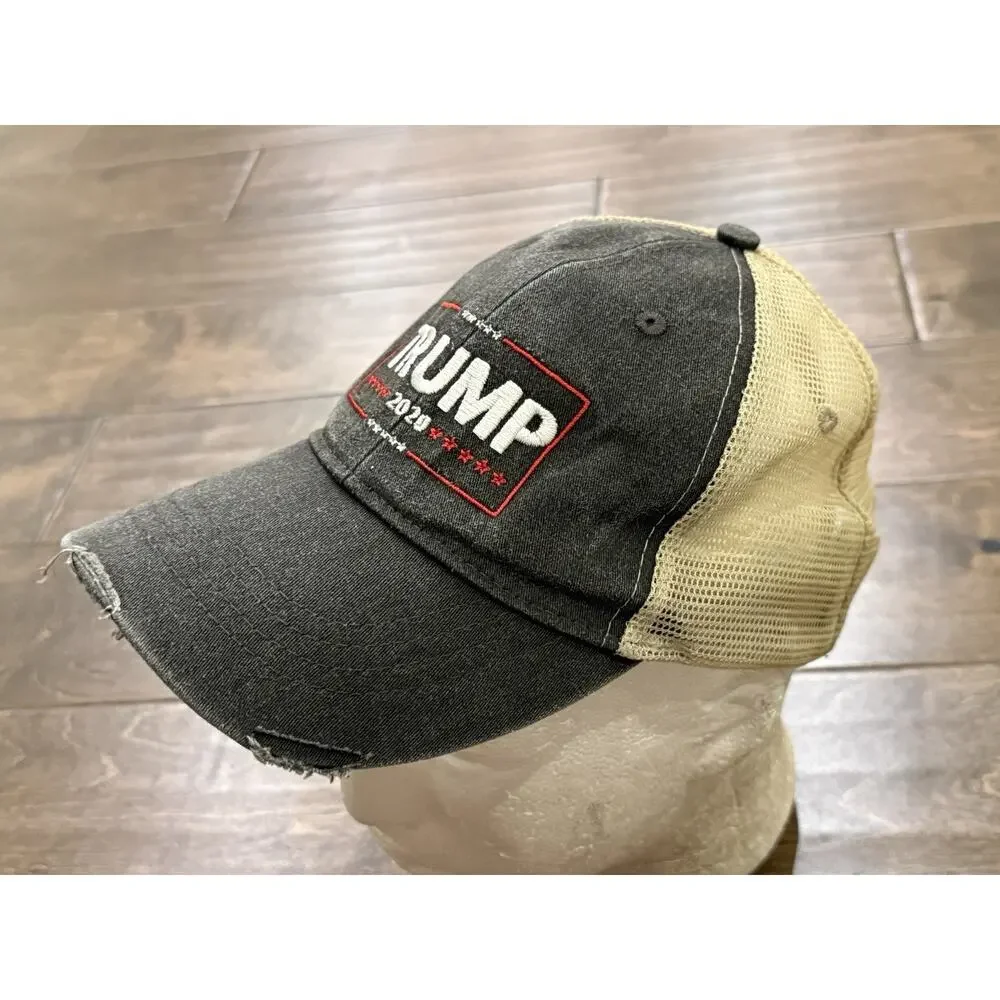 Trump 2020 Mens Gray Distressed Adjustable SnapBack Trucker Mesh Hat Cap Adams
